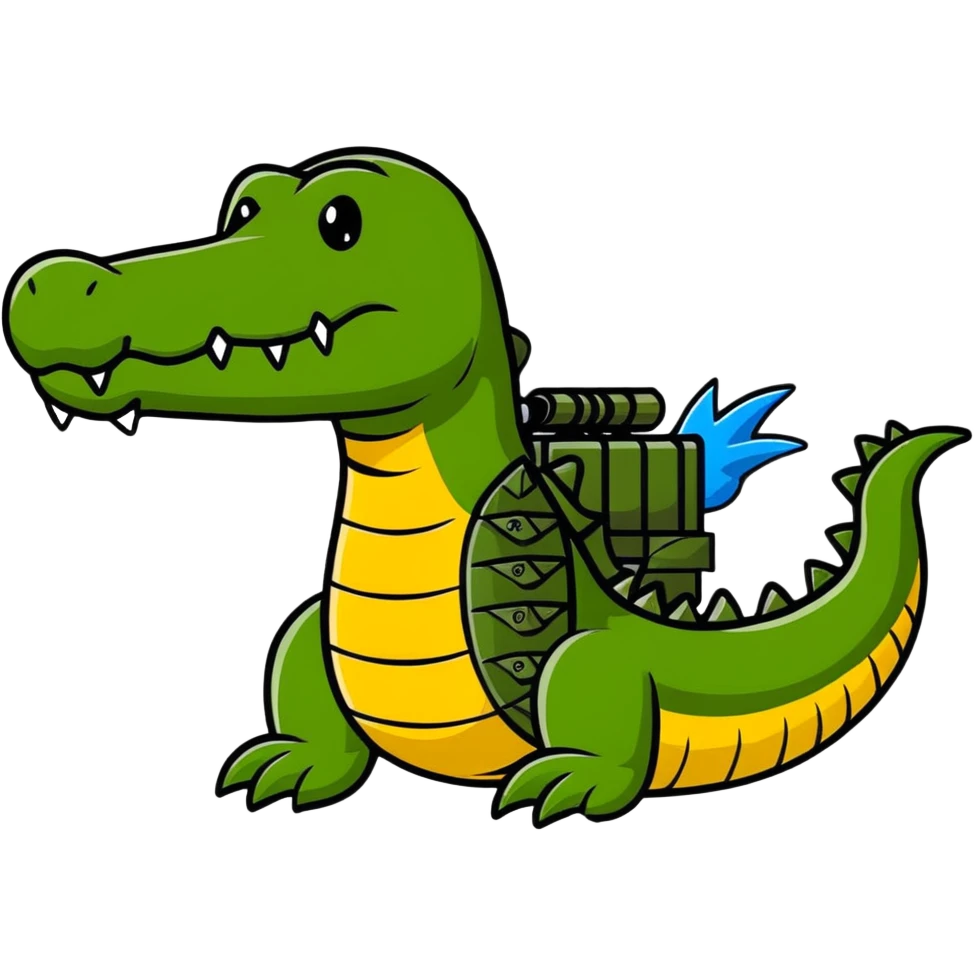 Battle crocodile with bombs, military alligator emoji