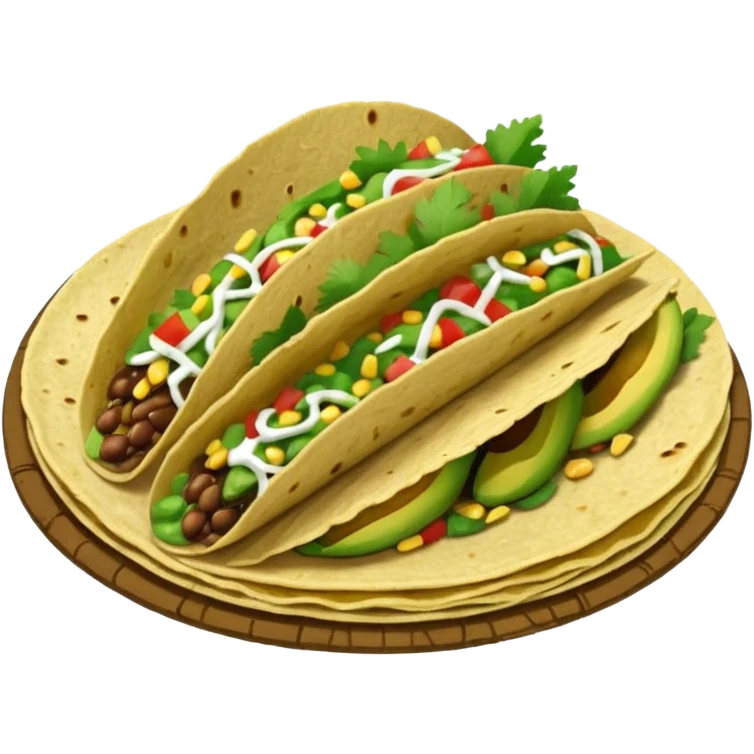 Mexican tacos filled with nopales, beans, and avocado, in soft corn tortillas emoji