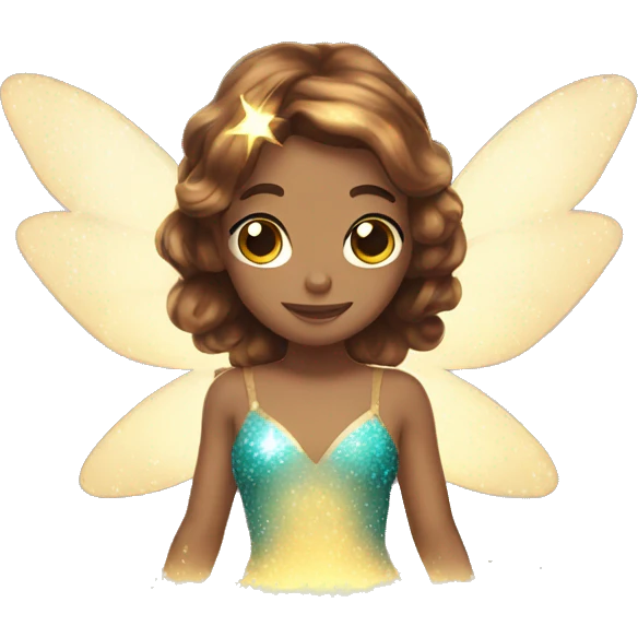 Glowing glitter fairy with brown hair emoji