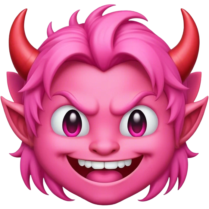 Classic pink smiling devil emoji, but with hair emoji