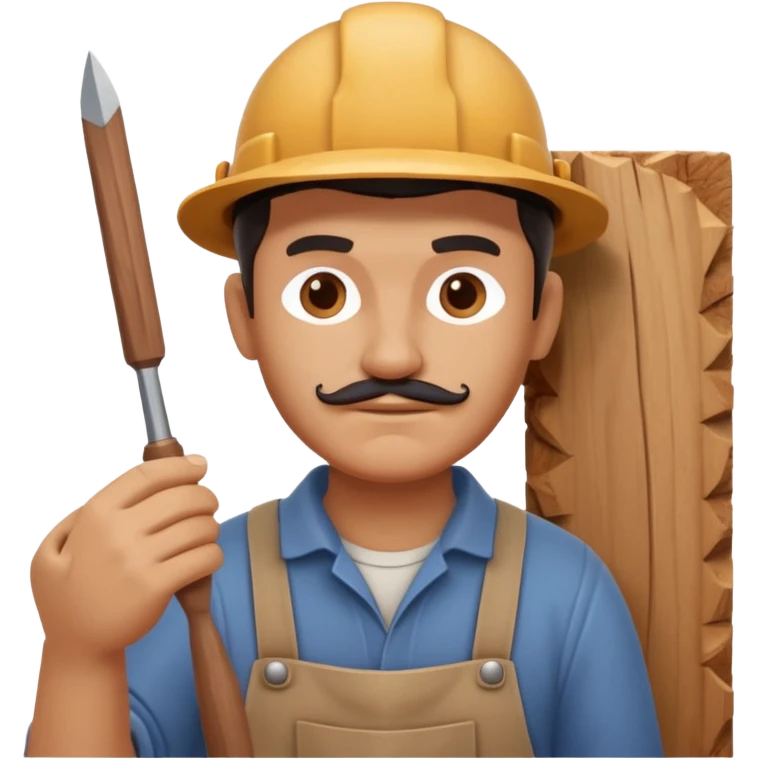 wood carving carpenter portrait, head and shoulders only, carving wooden figure with chisel, wood shavings visible, focused craftsman expression, artisan workshop vibe, 3D cartoon style, mobile game icon style, clean background, no text, no watermark
 emoji