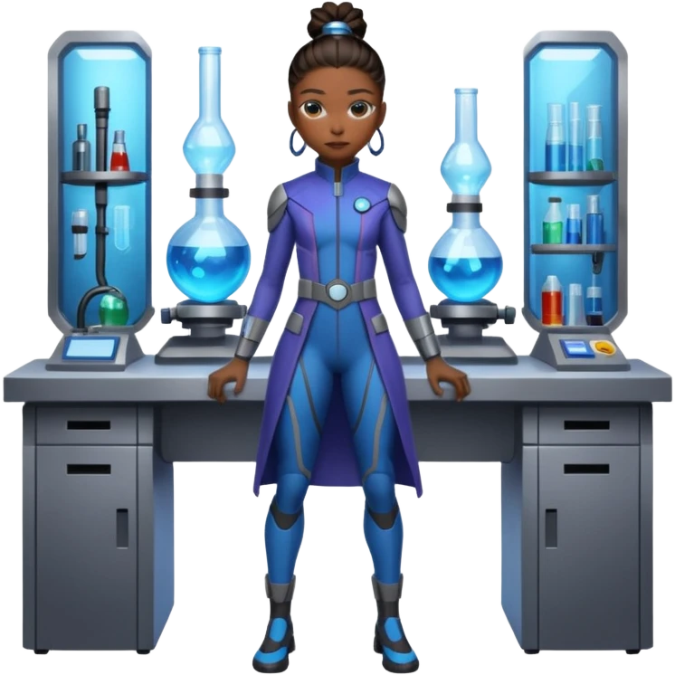 Princess Shuri in her lab in lab suit full body and full  futuristic  lab in wakanda￼￼ emoji