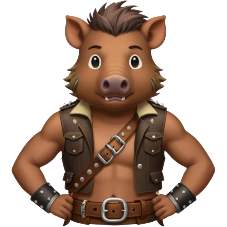 wild boar, punk hair, half body, standing, belt emoji