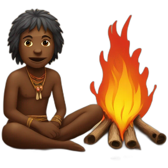 Aborigine sits near a fire emoji