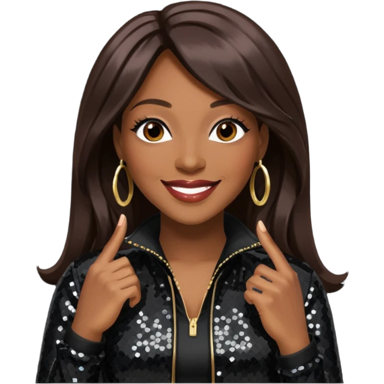 Coko from SWV with long dark brown hair, black sequin outfit emoji