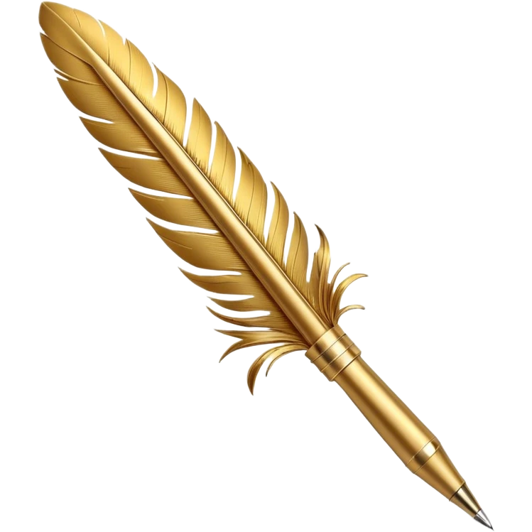 3D perspective Premium golden feather pen emoji