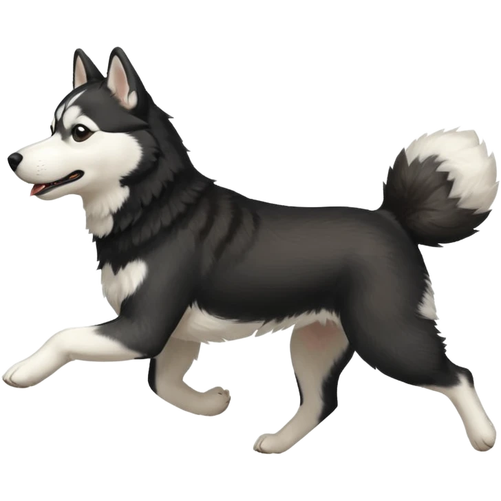 a black and white husky dog running towards the left facing left side profile emoji