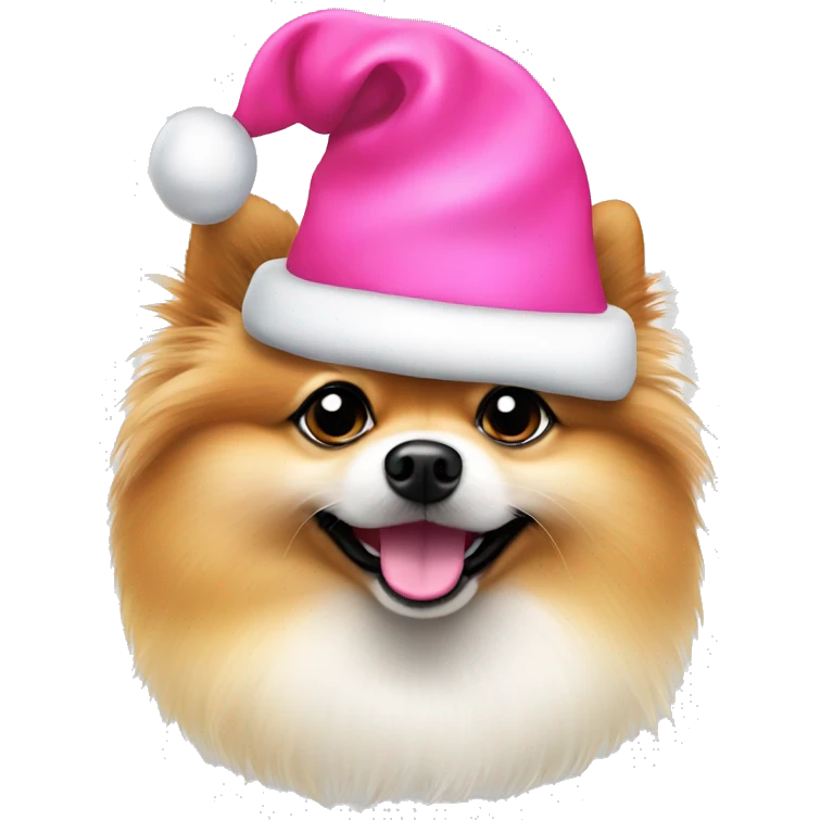pomeranian with pink Christmas hat  emoji