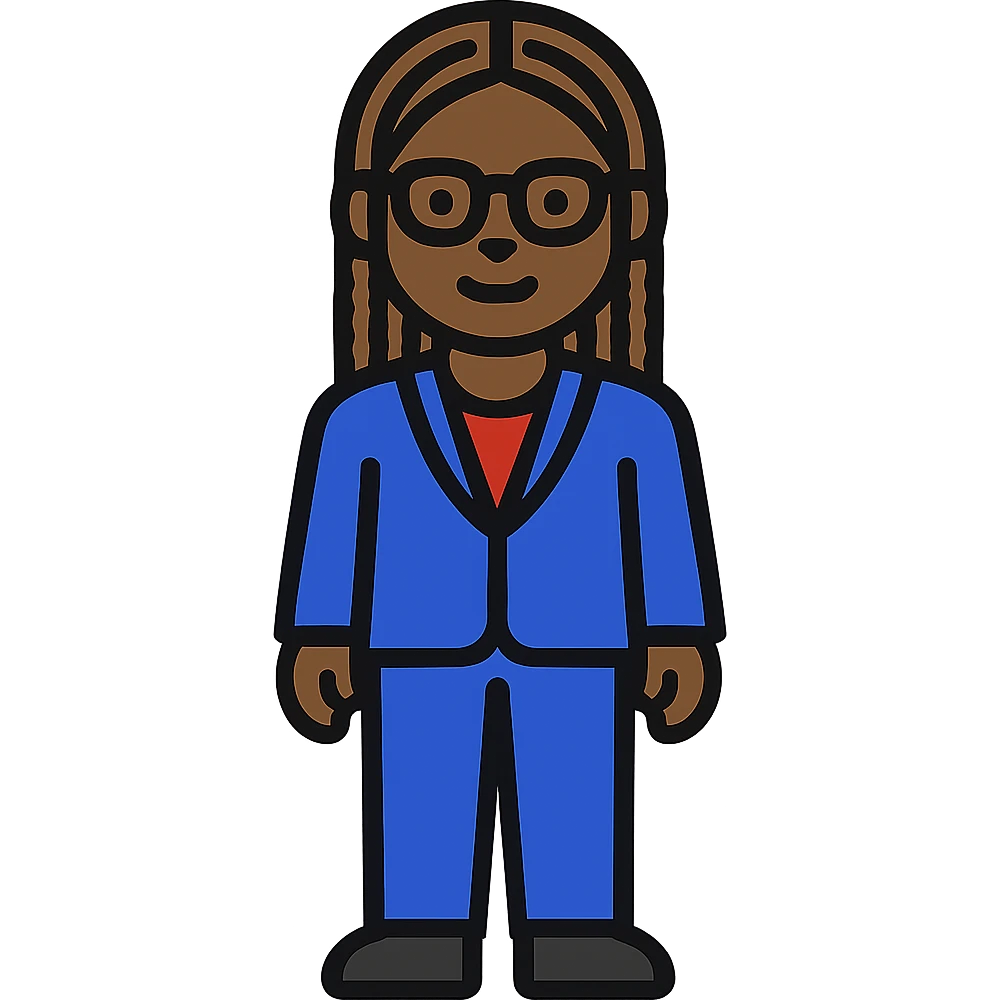 full body emoji of Kemi Badenoch, glasses and braided hair, standing, minimal flat style, transparent background emoji