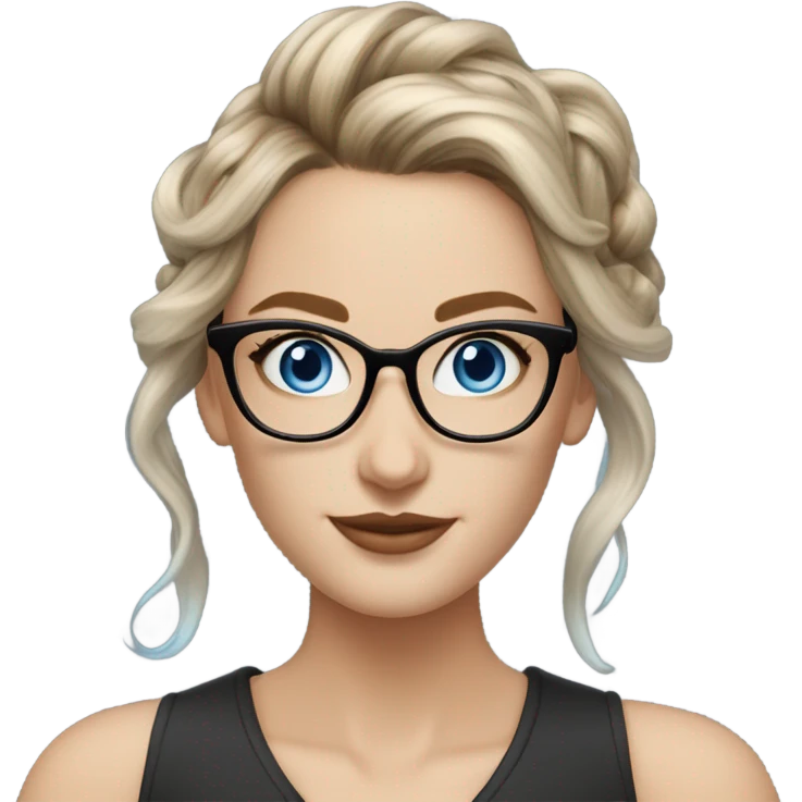 Shoulder length Balayage updo pale model lady with glasses and blue eyes  emoji