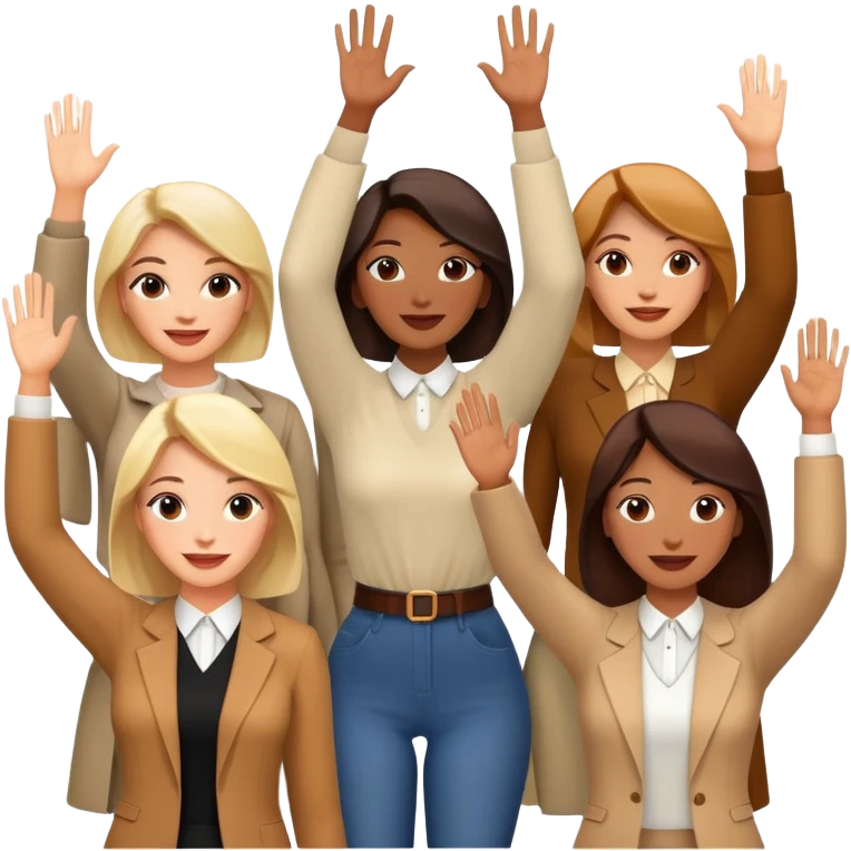 group of happy women, stylishly dressed, raising their hands emoji
