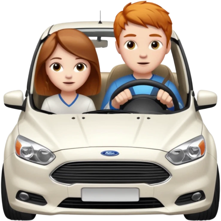 Two mouses, one girl with brunette long hair and one ginger short hair boy, boy drive a white ford focus card emoji