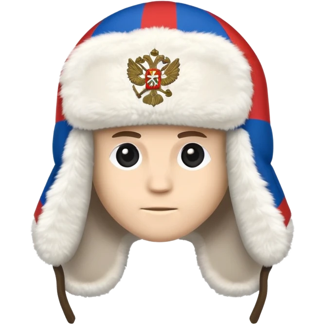 Ushanka hat with Russian flag emblem, furry winter hat with ear flaps down emoji