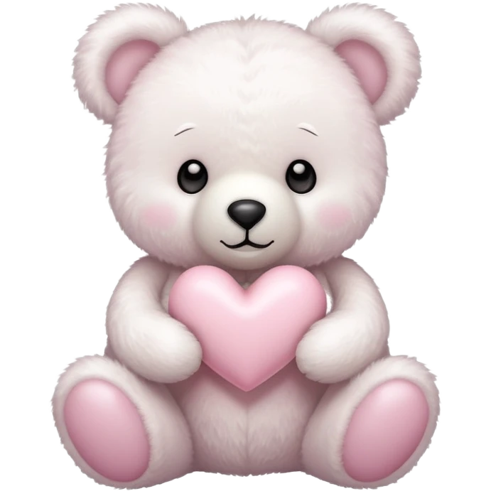 White teddy bear holding a light pink heart emoji