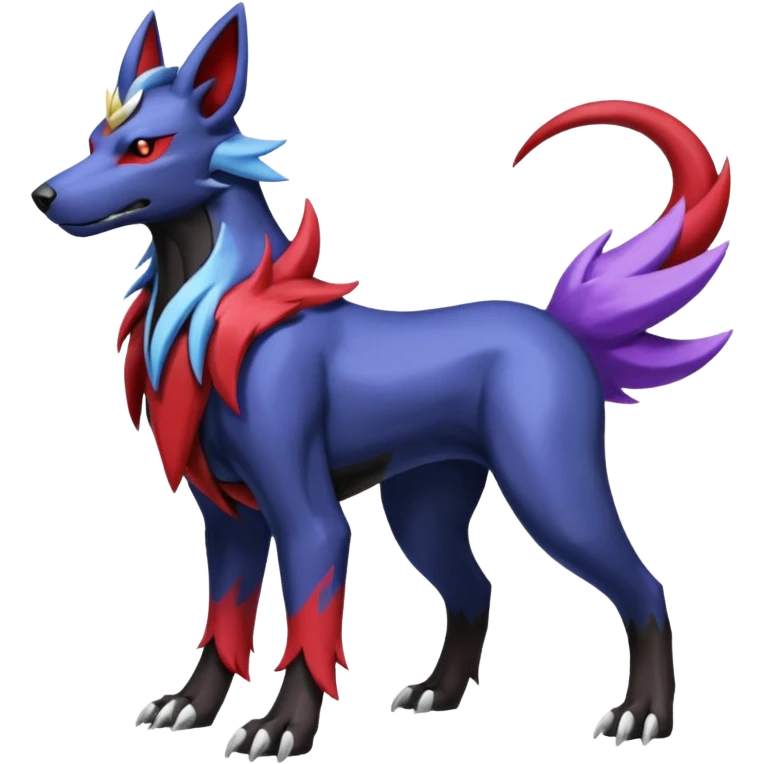 Black and blue and red and purple and white and grey colorful shiny edgy cool badass Manectric-Houndoom-fusion-hybrid-Fakémon-creature, full body emoji