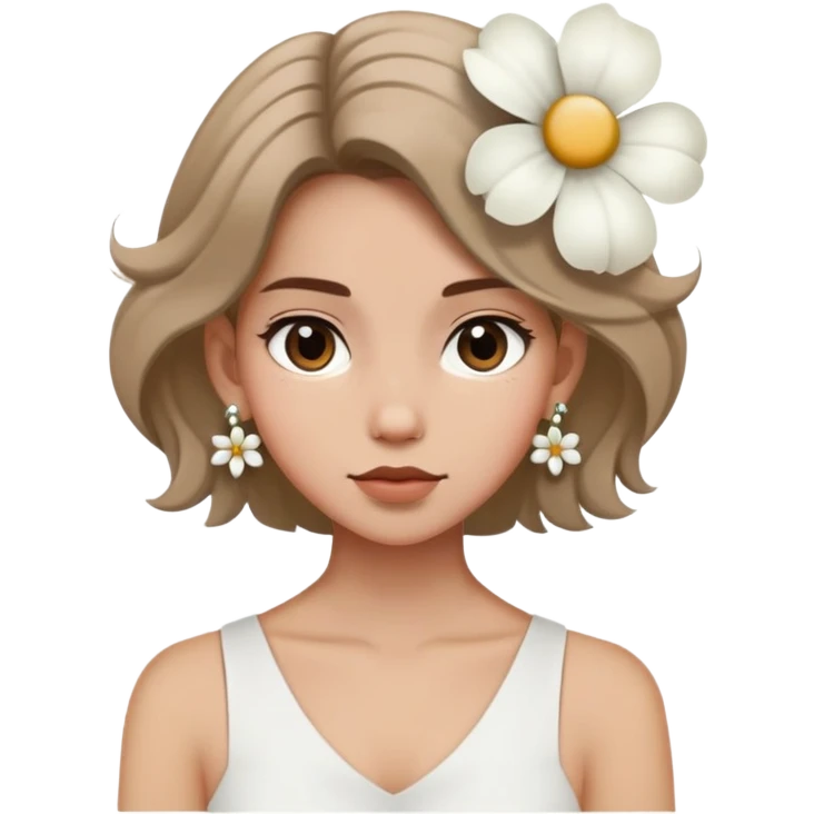 Medium Hair Girl with big white flower earrings emoji