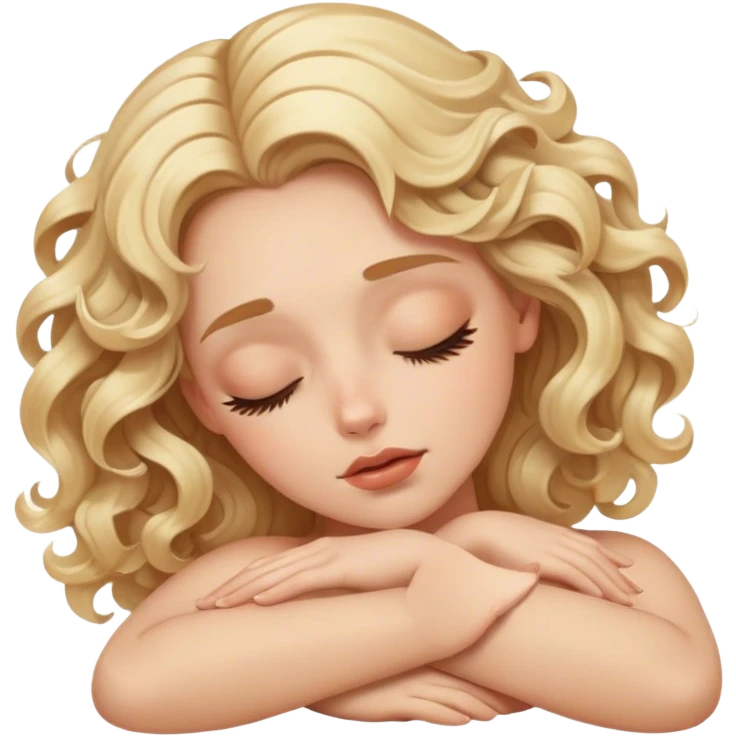 Luxury blonde model, brown eyes, wavy curls, falling asleep emoji