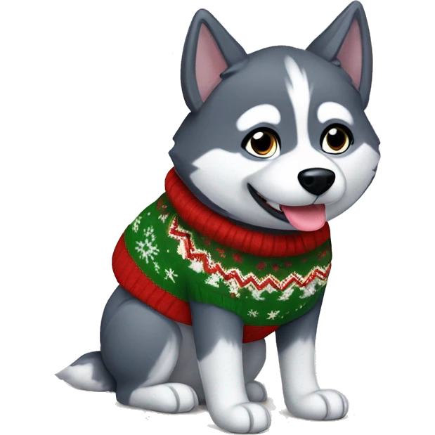 Husky dog wearing a Christmas sweater emoji