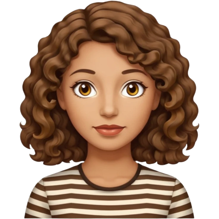 woman, 40s, chin-length wavy/curly brown-ish, few white stripes hair, hazel eyes emoji