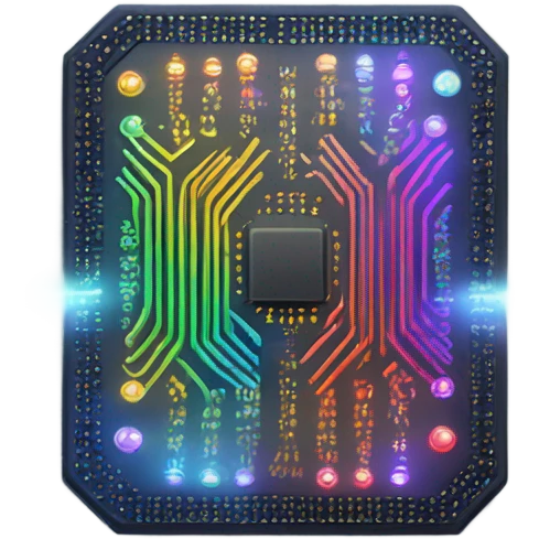microchip with glowing rainbow lights emoji
