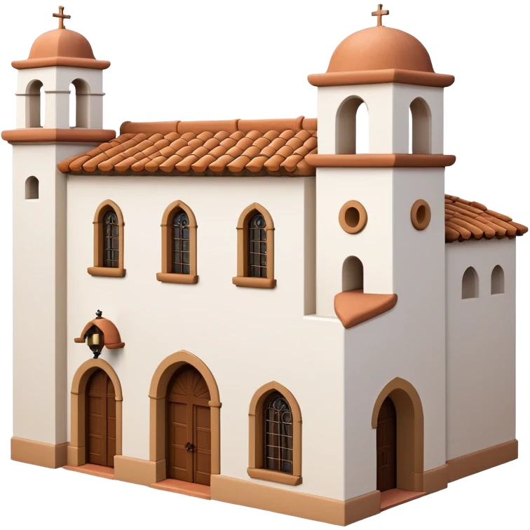 Spanish mission style house with bell tower, arches, and clay tile roof emoji