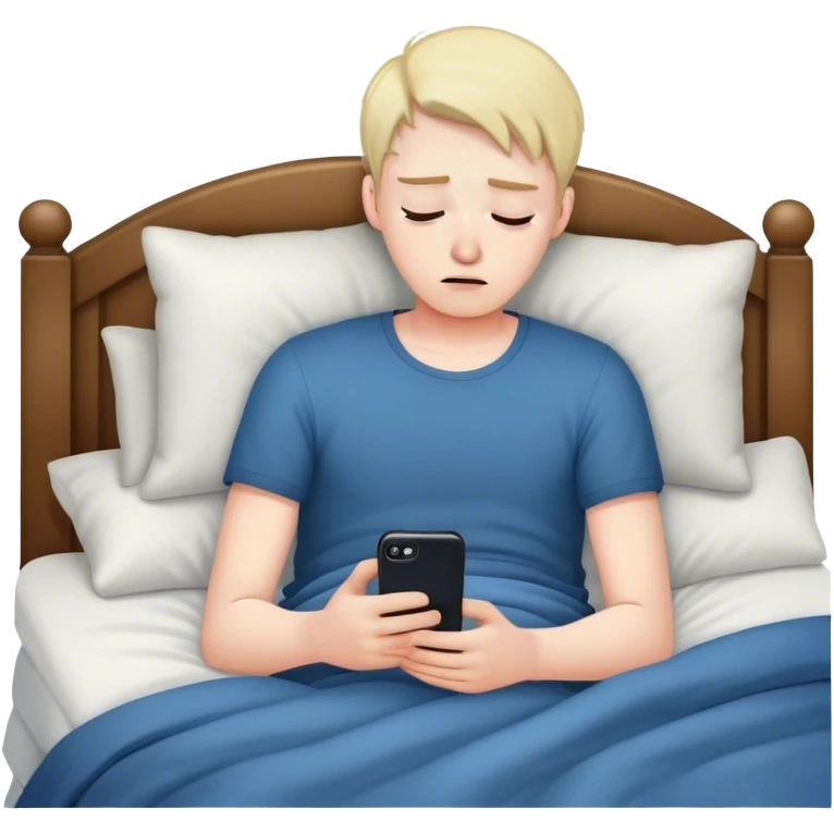 парень залипает в телефоне ночью в кровати, ему грустно,он устал emoji