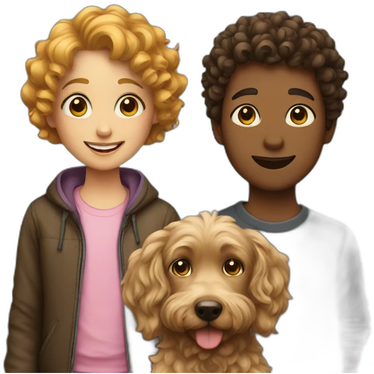 boy with girl with curly dog emoji