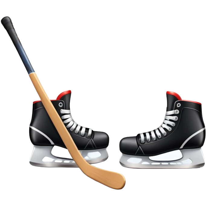 An icon featuring close-up shots of key hockey equipment: a hockey stick, puck, and skates. The background shows a packed stadium with cheering fans, bright arena lights, and an icy rink. Transparent background highlights the essentials of the game and the thrill of the sport. emoji