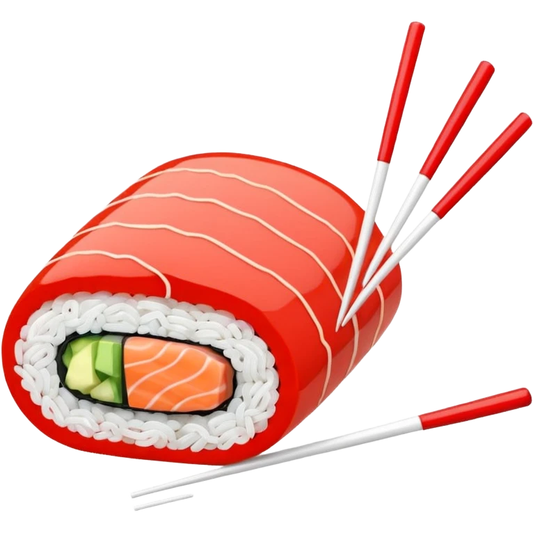 Japanese cuisine humanless avatar in minimalist emoji-style illustration. Sushi and chopsticks, clean lines, red white colors, flat design, calm and modern. emoji