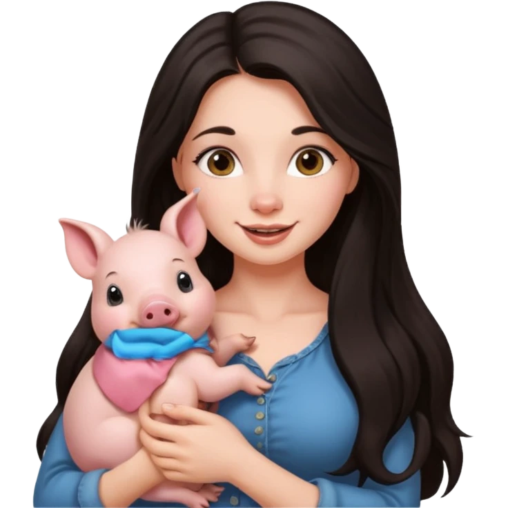 Ragazza bellissima sexy capelli lunghi scuri con un piccolo maialino emoji