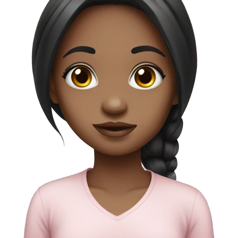 Very cute girl , with white skin , black long hair , beautiful big eyes , and light pink shirt emoji
