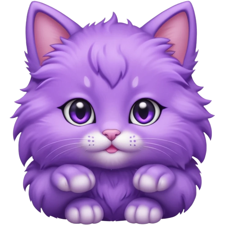 adorable purple kitten, oversized head, tiny paws, sparkling eyes emoji