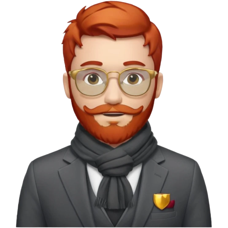 gray scarf, male,  beard, red hair, with suit, gold glasses emoji