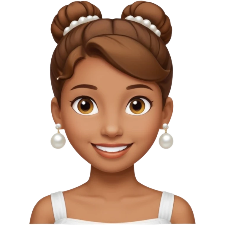 Light brown skin girl, brown hair in bun, smiling, white tube top, pearl earrings emoji