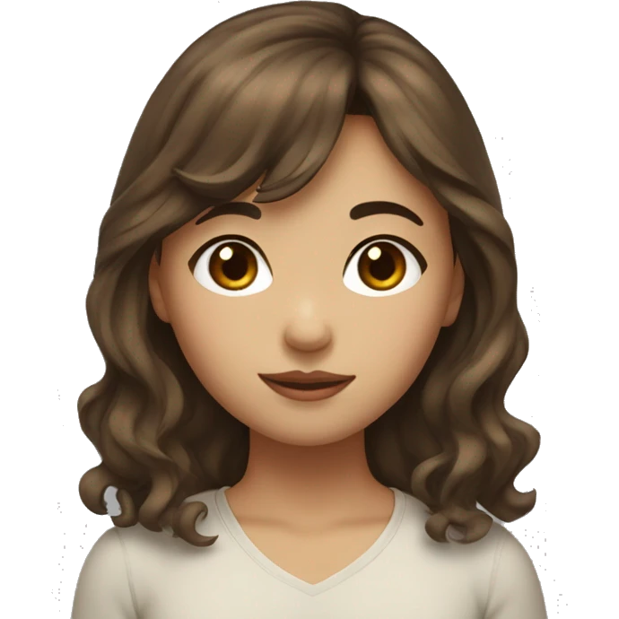 Girl with wavy brown hair bangs and hazel Asian eyes emoji