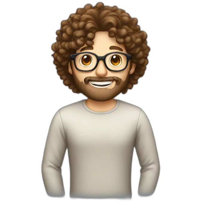 male with brown curly hair with a small brown Beard and round glasses eating cousous emoji