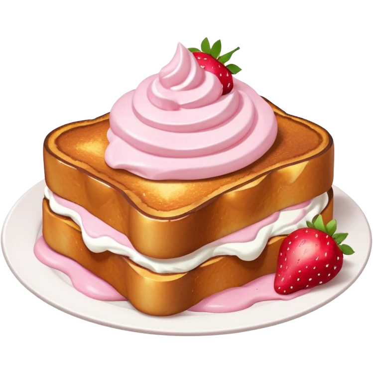 French toast with strawberry on top and pink whipped cream emoji