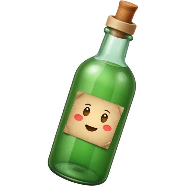 green old  glass bottle with a rolled  paper message inside like in movie  emoji
