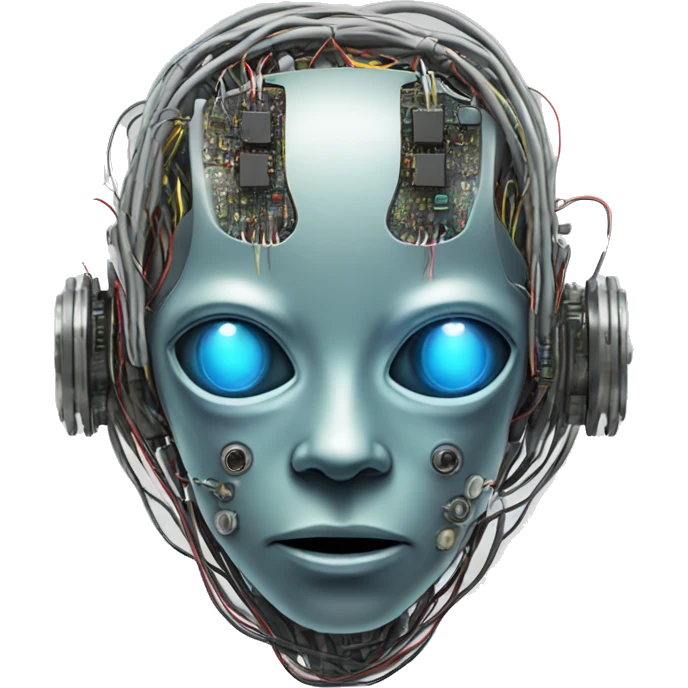 Alien robot head with wires and circuits emoji