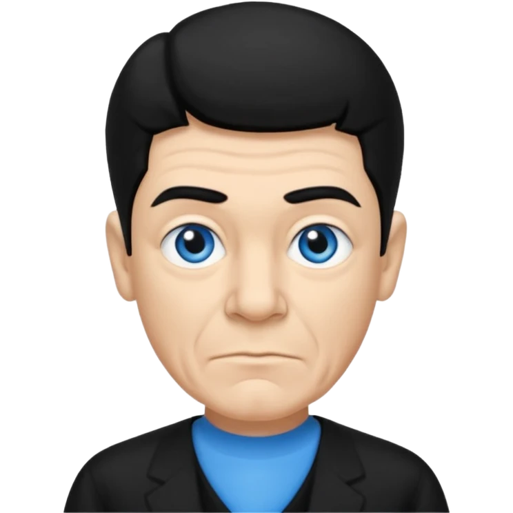 Shemp Howard from the Three Stooges with blue eyes, black hair, black outfit emoji