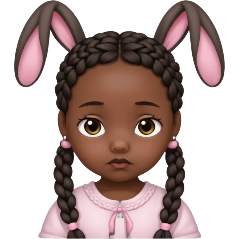 bunny ear accessory wearing baby dark braided hair sad  emoji