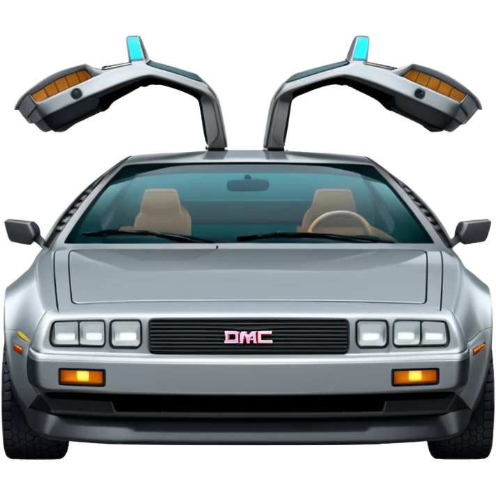 Silver DMC 12 Delorean, closed doors, back sideview emoji