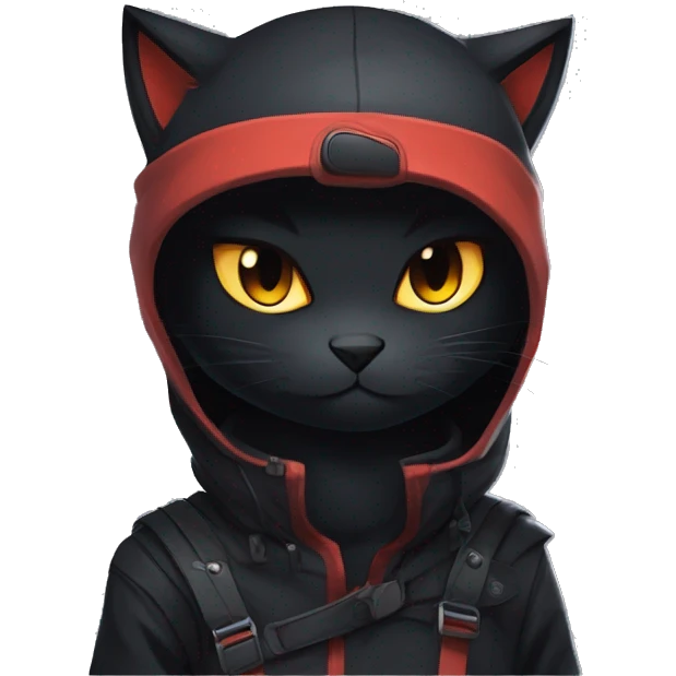 Edgy Shy Anthro Ninja boyish cool pretty dark black Litten-Pokémon-cat-fursona-animal techwear emoji
