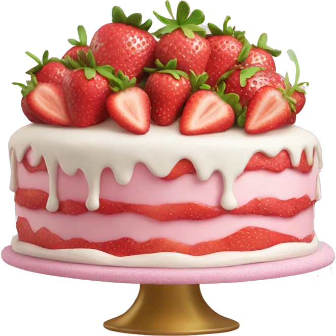 Pink strawberries and cream birthday cake  emoji