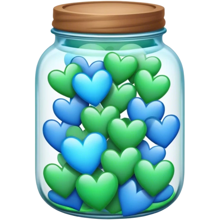 Jar full of blue and green hearts emoji