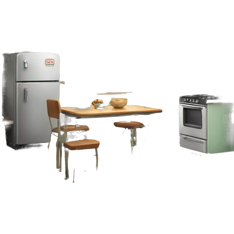 Realistic retro vintage kitchen with counters and cabinets. emoji