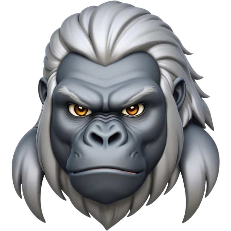 Cinematic Noble Silverback Gorilla Portrait Emoji, Poised and majestic, with a powerful, muscular frame accentuated by a distinguished silver mane and piercing, wise eyes, Simplified yet sharp and sophisticated features, highly detailed, glowing with a soft, regal jungle glow, high shine, intelligent and commanding, stylized with an air of imperial strength, focused and resolute, soft glowing outline, capturing the essence of a watchful guardian that feels as though it could step out of the screen with effortless authority! emoji