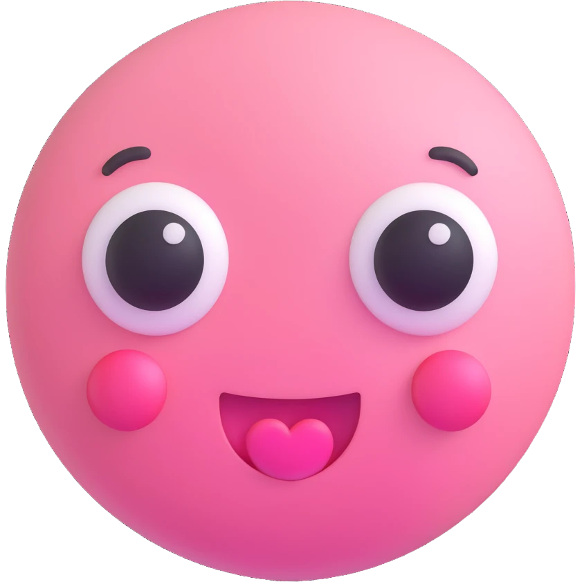 pink innocent pretty emoji with blushing cheeks big round eyes small heart soft adorable emoji