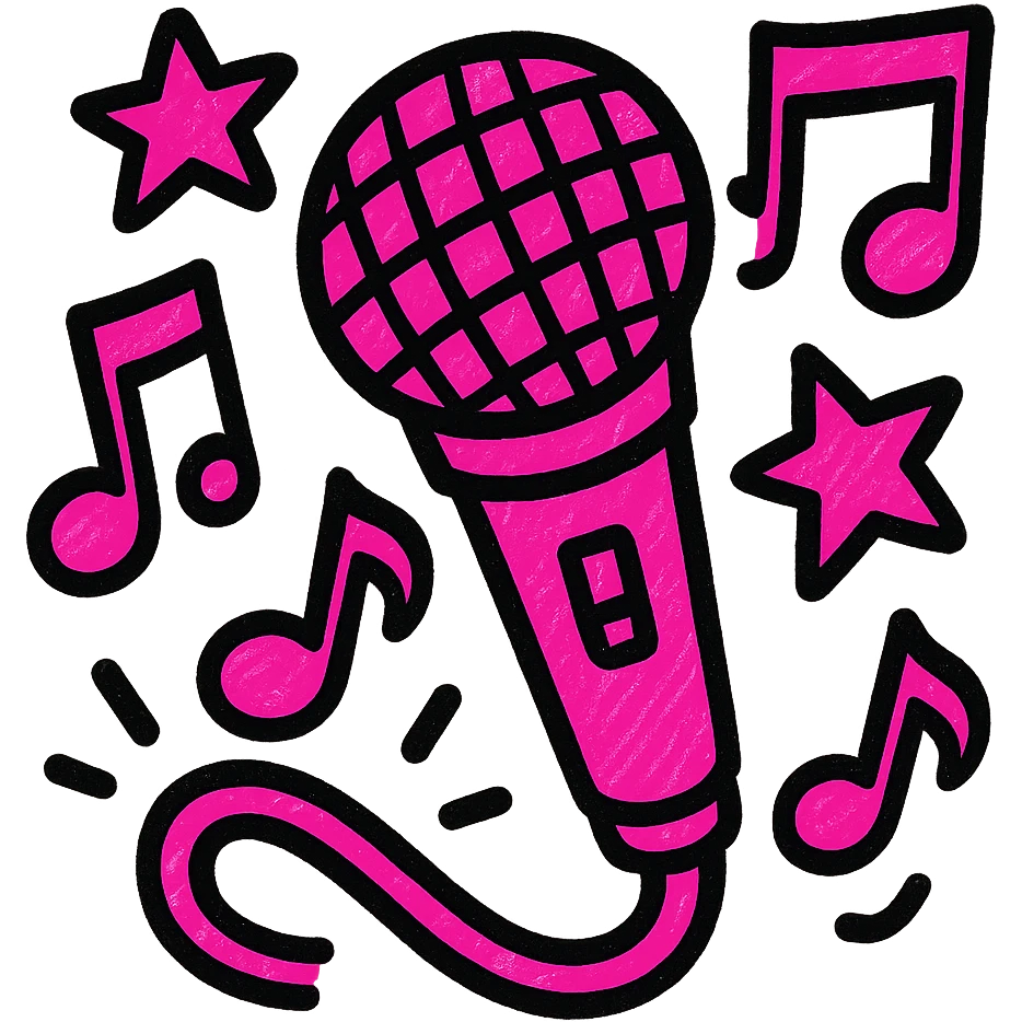 microphone with musical notes and stars, all in vibrant shades of pink, inspired by Eurovision's festive spirit emoji