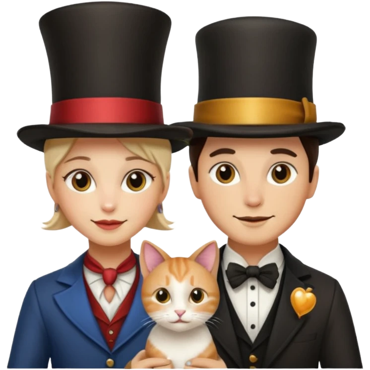 magician couple and their pet cat emoji
